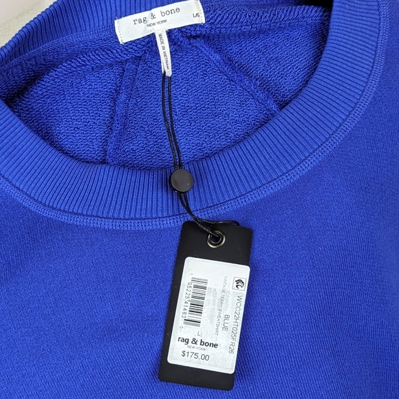 rag & bone Vintage Terry Sweatshirt Crew Neck Cropped Relaxed Fit Blue L NWT - Picture 13 of 14